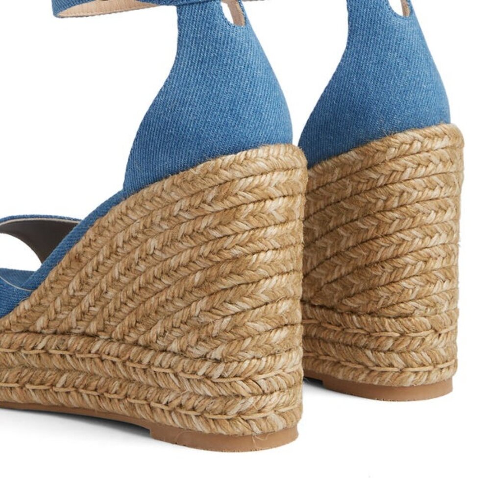 Stuart Weitzman Denim Espadrille Wedge Sandals – Size 7 / EU 37.5 – NWOT - Picture 3 of 14